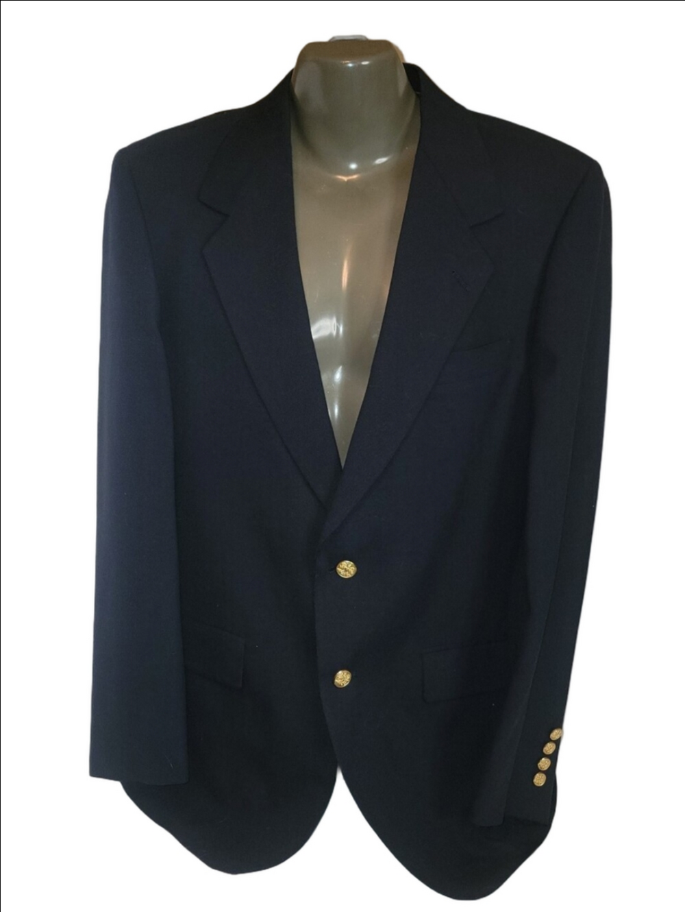Vintage Union-made Men's Evan-Picone Navy Wool Blazer with Gold Buttons 42R